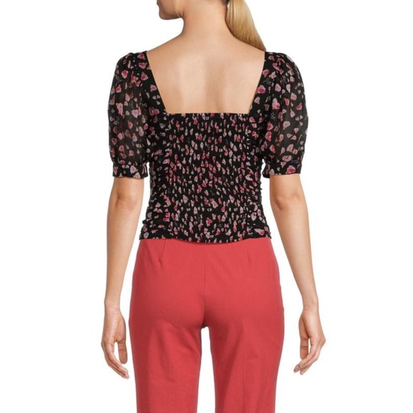 Karl Lagerfeld Smocked Crop Top Flower Print in Black Combo - Picture 5 of 13